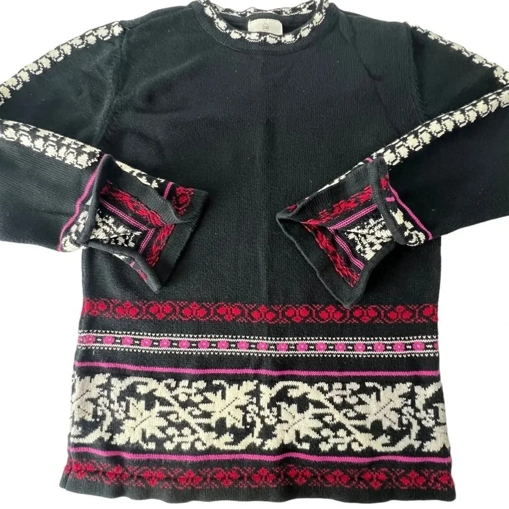 Hanna Anderson Fair Isle Knit Sweater Long Bell Slit Sleeve Size 8 (130)
